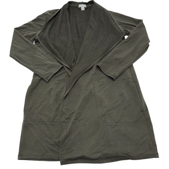 J.Jill Cardigan Women Small Petite Olive Green Open‎ Front Longline Tencel Blend - Picture 2 of 10